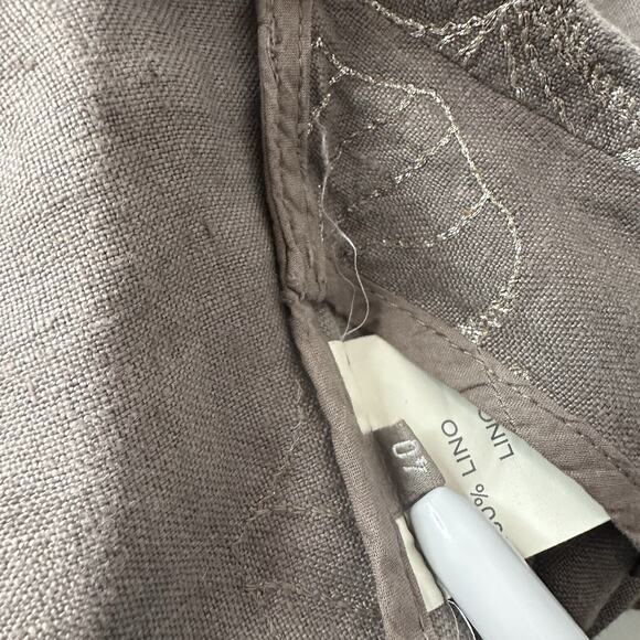 120% Lino Blazer Womens Medium 40 Brown Tan Embroidred Sport Jacket Linen - Picture 11 of 12